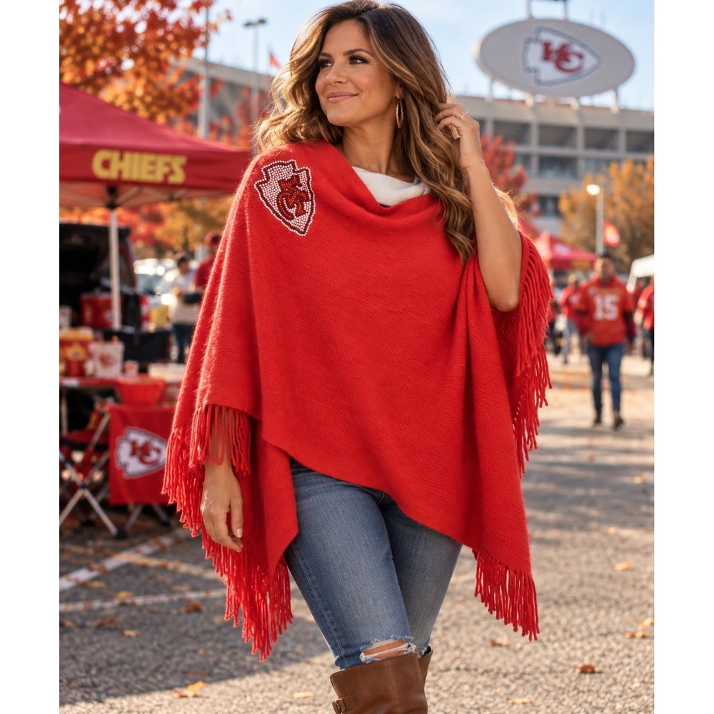 Little Earth Productions KC Chiefs Reversible Acrylic Knit Fringe Shawl Wrap